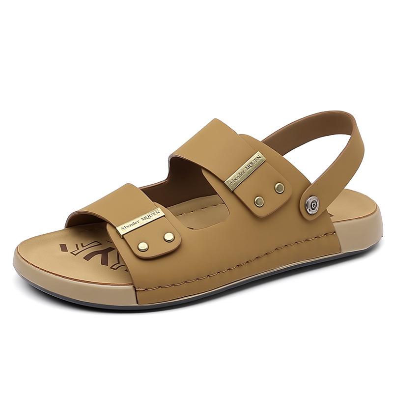 Fashion Summer New Designer Leather Sandals for Men Solid Color Fashion Casual Dual-use Slippers Male Outwear Beach Shoes Man