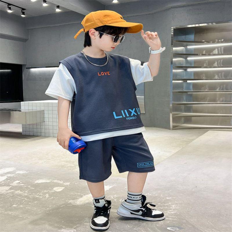 

Лето 2024 Мальчиковая мода: Повседневный свободный комплект-двойка в корейском стиле 170