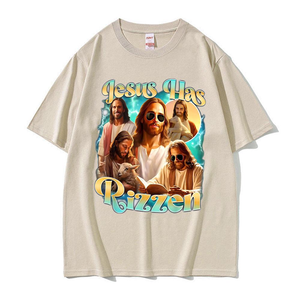 Jesus Has Rizzen He Ls Rizzin Funny Christian Religious Tee Shirt Men Women Comfort Tshirt Vintage Oversized T Shirt Streetwear