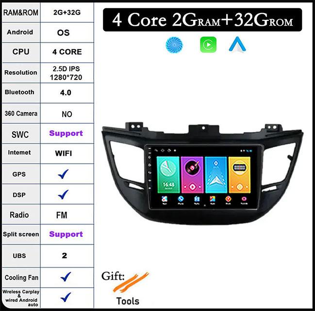 9 Lnch For Hyundai Tucson IX35 3 2015-2018 Android 14 Car Radio Multimedia Player 4G+wifi Video GPS DSP IPS Navigation