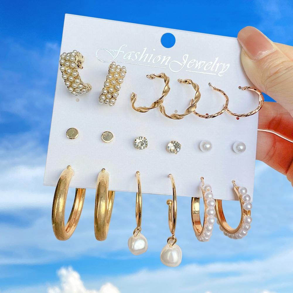 iF ME Fashion Pearl Earring Set Women Luxury Butterfly Love Heart Gold Stud Earrings Resin Hoop Earrings Jewelry Accessories