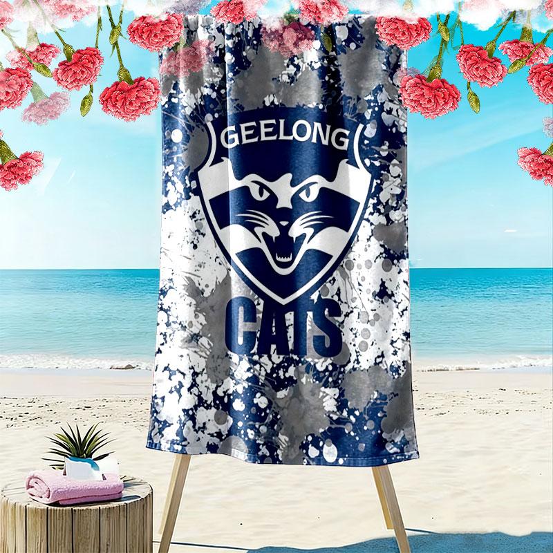 Geelong Cats Print Beach Towel, Large Soft Quick Dry Towel for Beach Camping Swimming
