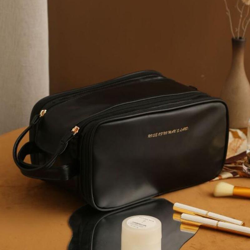 

1pc Multi-functional Makeup Bag Brush Toiletries Large-capacity Portable for Women Travel with A Sense of Luxury PU Daily Carry 28.5x16x15.5cm чорний