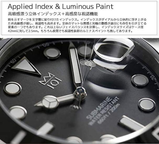 Armbanduhr 20 ATM wasserdicht Keramiklünette Kalenderuhr Metallband [HYAKUICHI 101] Taucheruhr Herren (Schwarz)