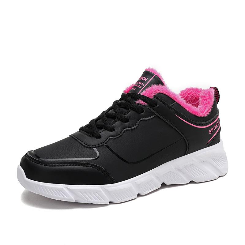 Women's Winter Chunky Platform Running Sneakers Anti-Slip Lace-Up Faux Fur Lining Walking Shoes Warm Fleece Lined Workout Tennis Sneakers for Women
