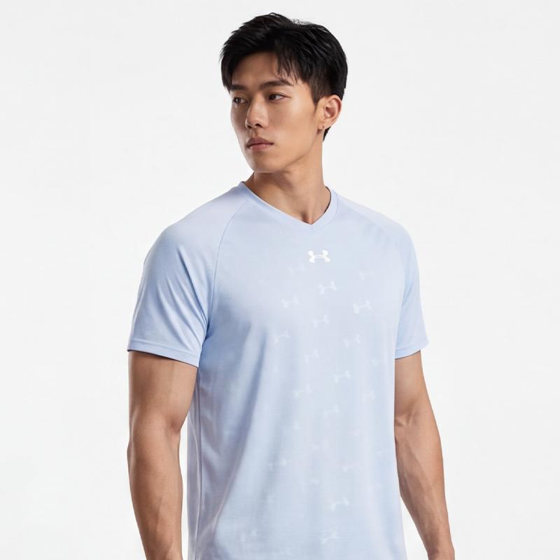 Under Armour V-Ausschnitt Lockerer Schnitt Colorblock Raglan Feuchtigkeitstransportierend Atmungsaktiv Schnelltrocknend Logo-Design Kurzarm T-Shirt Unisex T-Shirts 21500531-441