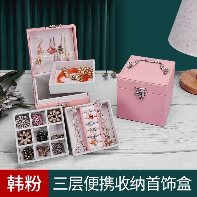 

New Arrival 3 Layers Portable Exquisite For Ladies Elegant For Girls Leather Jewelry Box 3 ColorsFashion Jewelry розовый