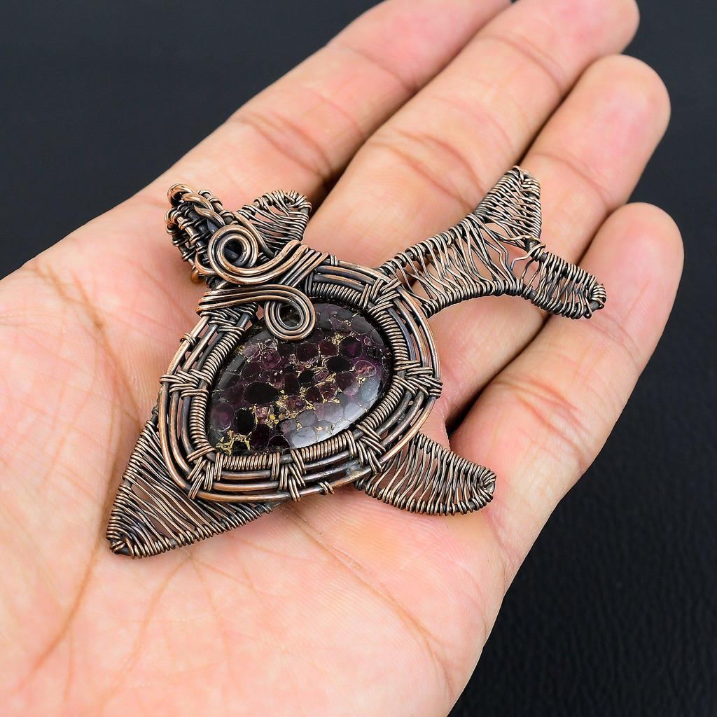 Copper Pink Tourmaline Gemstone Jewelry Pure Copper Wire Wrapped Handmade Pendant