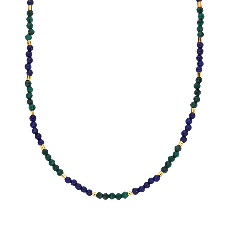 S925 Sterling Silver Natural Blue Gold Malachite Nanhong Agate Color Treasure Necklace Female Personality Color Handmade Beaded Versatile