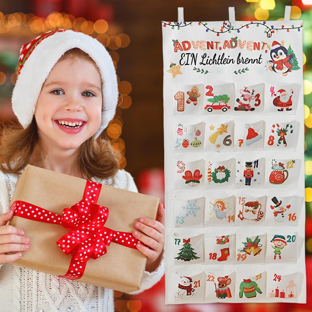 Fabric Christmas Advent Calendar Xmas Wall Decoration Reusable Advent Calendar 2024 with 24 Pockets for Holiday Home Decor