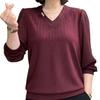 2025 Spring V-neck Chiffon Long Sleeve Blouse for Women – Solid Color Versatile Top for Middle-Aged and Elderly Moms