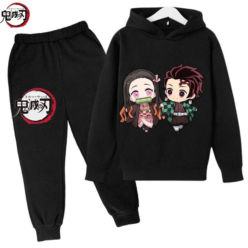 New Demon Slayer Cartoon Children Set Autumn Spring Sweatshirts Pants 2pcs Suit  Kid Boy Girl Clothes Casual Tracksuit