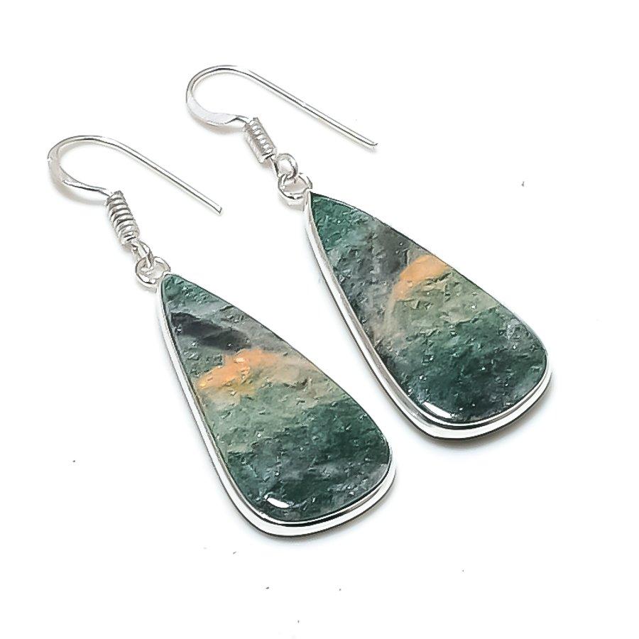 Натуральный Зеленый Авантюрин Камень 925 Стерлинговое Серебро Украшение Серьга 1,97  AEE-10957