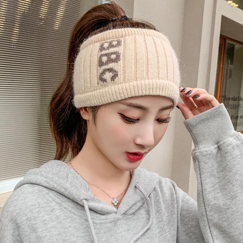 Korean Style Winter Knitted Wool Hat Women's Internet Celebrity Japanese Sports Bag Head Hat Empty Top Ponytail Hat Headband Pullover Hat