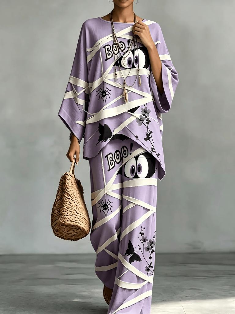 Women's Plus Size Halloween Mummy Print Two-Piece Set