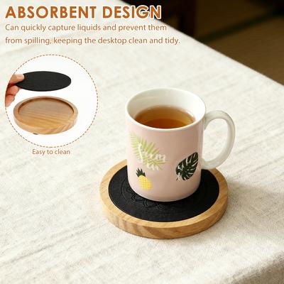 5Pcs Cup Mat Round Wood Coaster Cup Mat Absorbent Felt Cup Mat Pad Durable Heat Resistant Tea Coffee Cup Pad Placemats
