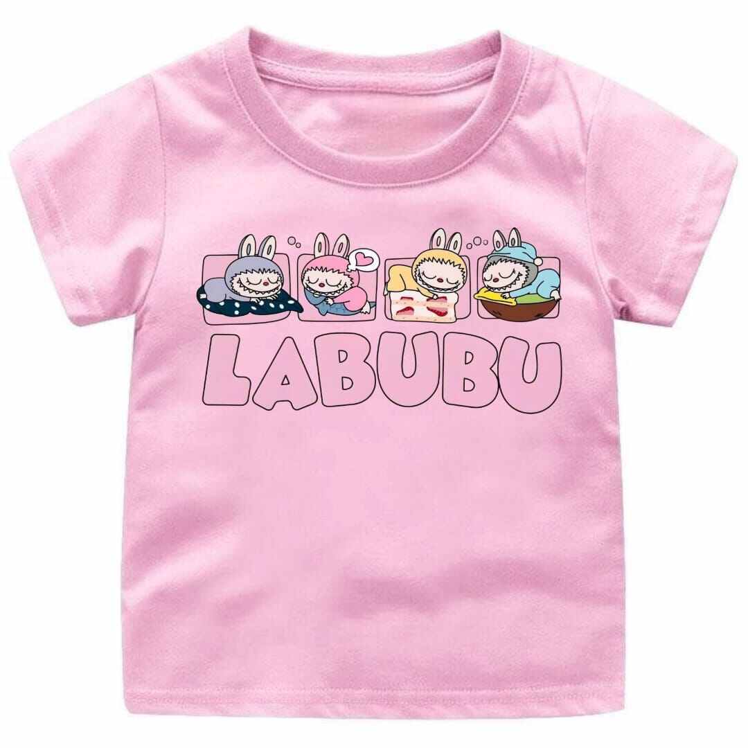 

2025 New LABUBUT T-shirt LABUBU Sleeping Printed Round Neck Short Sleeve Casual Girls Clothing Top 110