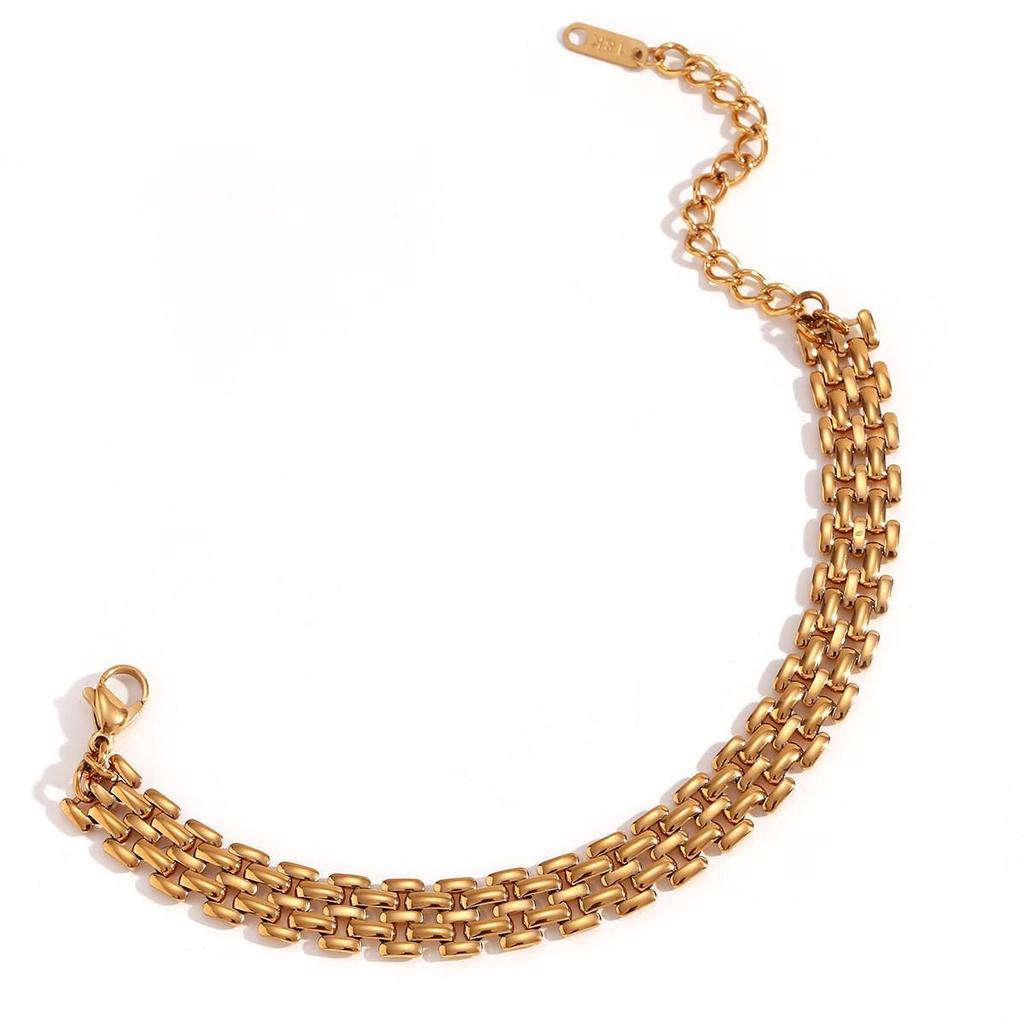 18K Gold-Plated Stainless Steel Paperclip and Rope Chain Bracelet for Women
