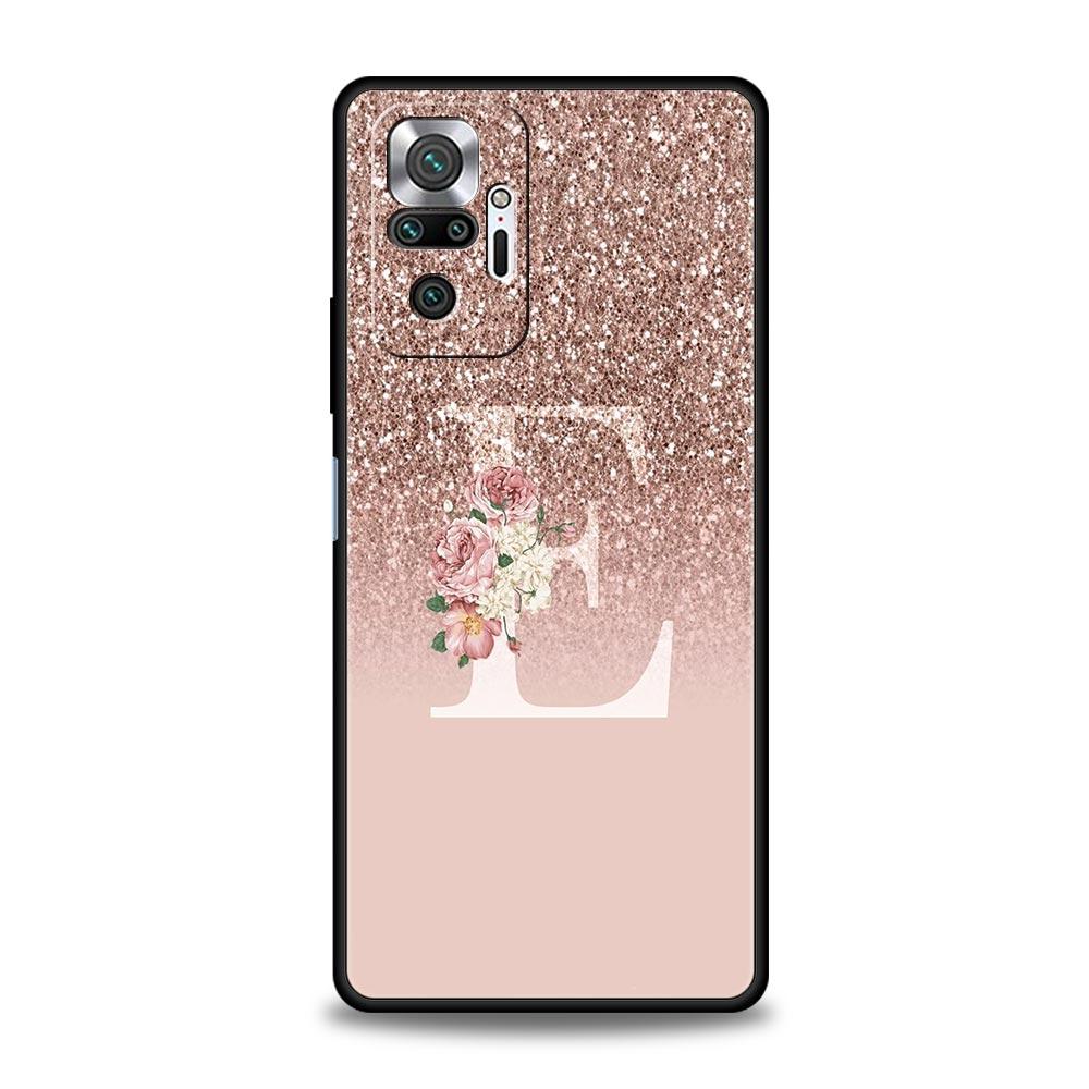 Phone Case For Xiaomi Redmi Note 14 13 12 5G 11 10 Pro Plus 4G 9S 9 14C 13C 12C 10C 9C 9A Soft TPU Cover Letter Pink Shiny M R
