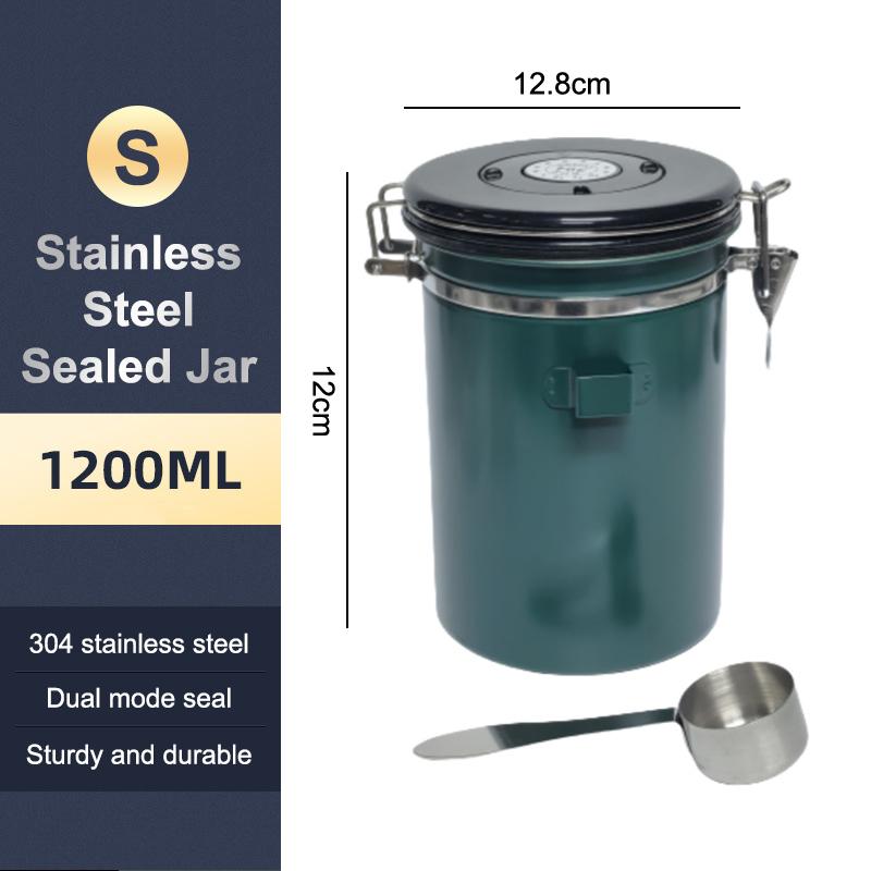 1.2 1.5 1.8L Coffee Bean Jar Airtight Canister Sealed Stainless Steel With Spoon One Way Valve Cannister Coffee Storage Kitchen