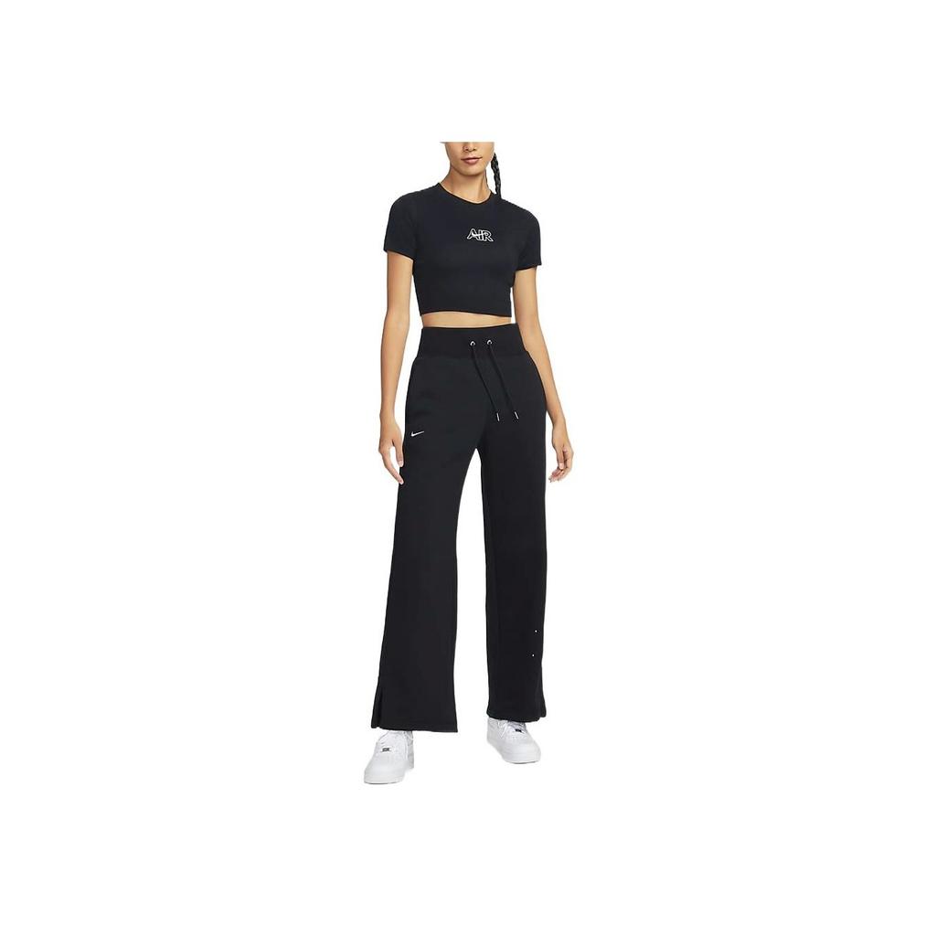 Nike Sportswear Solid Color Logo High-Waisted Wide-Leg Fleece Sweatpants Women bottoms Black FB1919-010