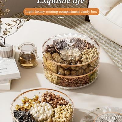 Boîte de rangement à compartiment rotatif, présentoir de salon de luxe léger, boîte de rangement de collations d'assiettes de fruits secs