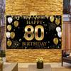 80th Birthday Party Decorations Backdrop Banner, Happy 80th Birthday Decorations for Men Women, 80 Years Old Birthday Photo Booth Props Black Gold,