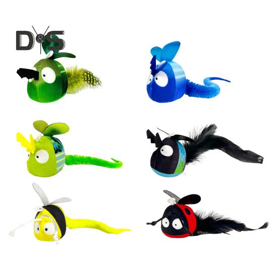 Touch Activated Chirping Insect Cat Toy Hanging Soft Plush Bee Dragonfly with Realistic Sound Interactive Cat Kicker Catnip Toy for Indoor Cats