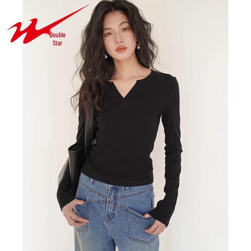 Shuangxing Women s V-Neck Slim Fit Long Sleeve Knit Top XL