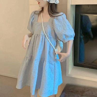 2022 Summer Maternity Puff Sleeve Dress: Lightweight, Loose Fit, Belly-Covering, Age-Reducing