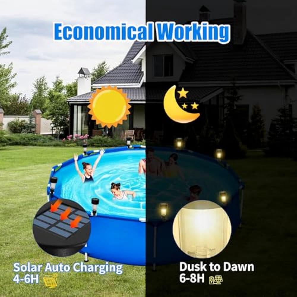 6pcs/Pack LED Warm/White/Colorful Solar Pool Lights for Framed Above Ground Pools Waterproof Swimming Pool Fence Decoration