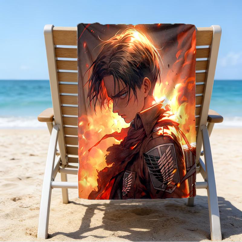 proof beach towel with a Attack on Titan2 pattern - soft,absorbent,quick-drying,machine washable - perfect for swimming,camping,bathing