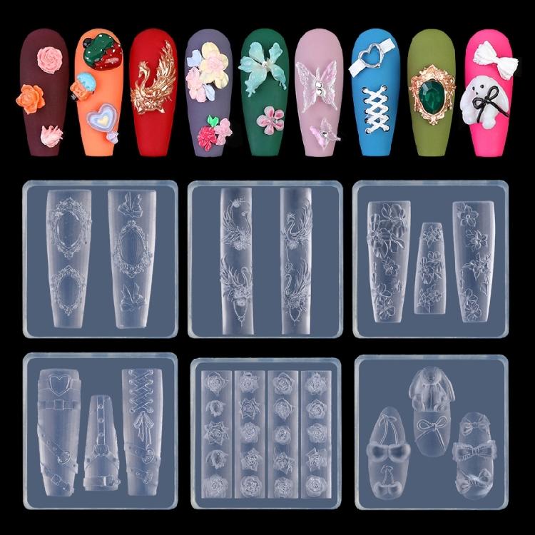Silicone Stamping Template Rose And Butterfly Nail Art Silicone Molds 3D Carving Templates For Elegant Nail Decorations
