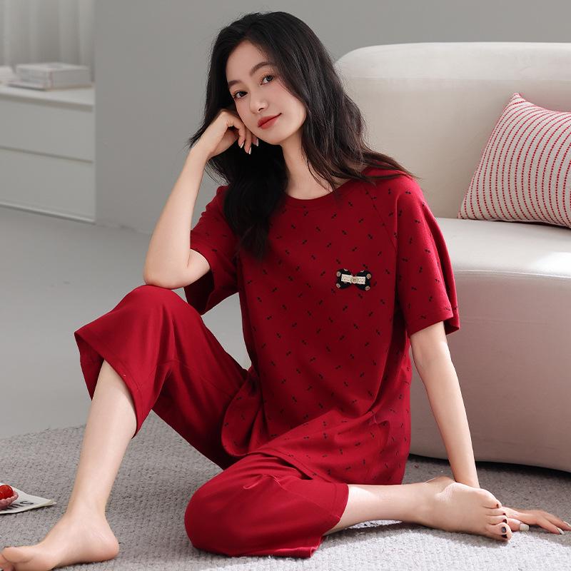 100% Cotton Women's Red Pajamas - Spring/Fall Wedding Year of the Rat Long Sleeve Plus Size Set