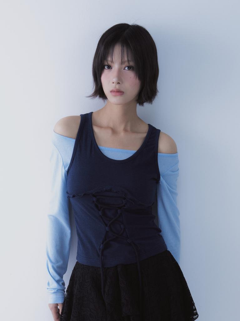 SETSETSET Bustier Lace-Up Tee (Blue)