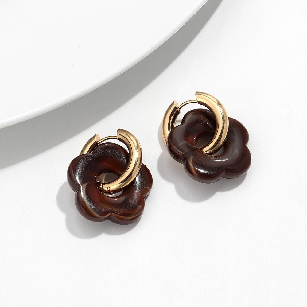 Colorful Flower Resin Acrylic Charms Earring Gold Color Circle Ear Buckle Hoop Earrings Fashion Jewelry for Women