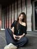 Spicy Girl Asymmetrical Neck Short-Sleeve T-Shirt - Women's Summer 2025 Korean Style Loose Slimming Top