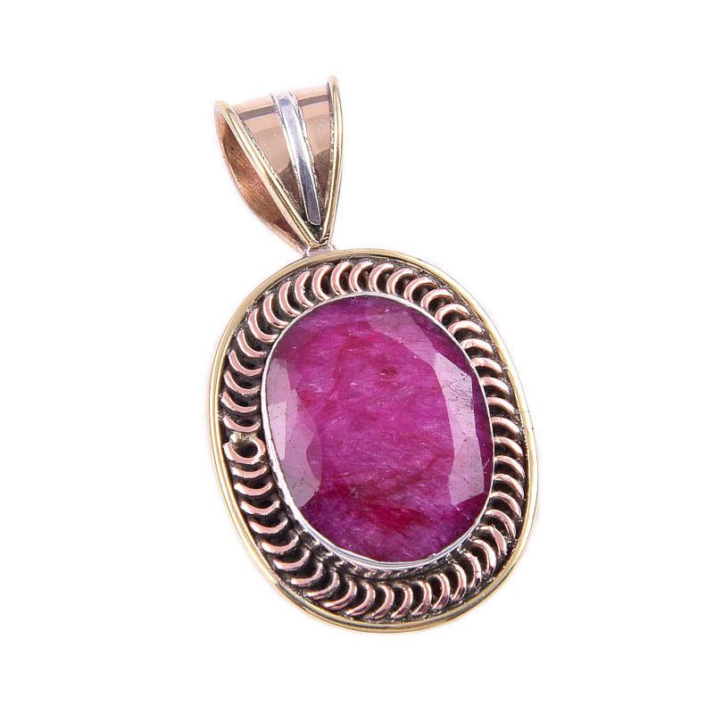 Red Ruby(Simulated) Handmade 925 Sterling Silver Two Tone Pendant 1.50" Z9d09