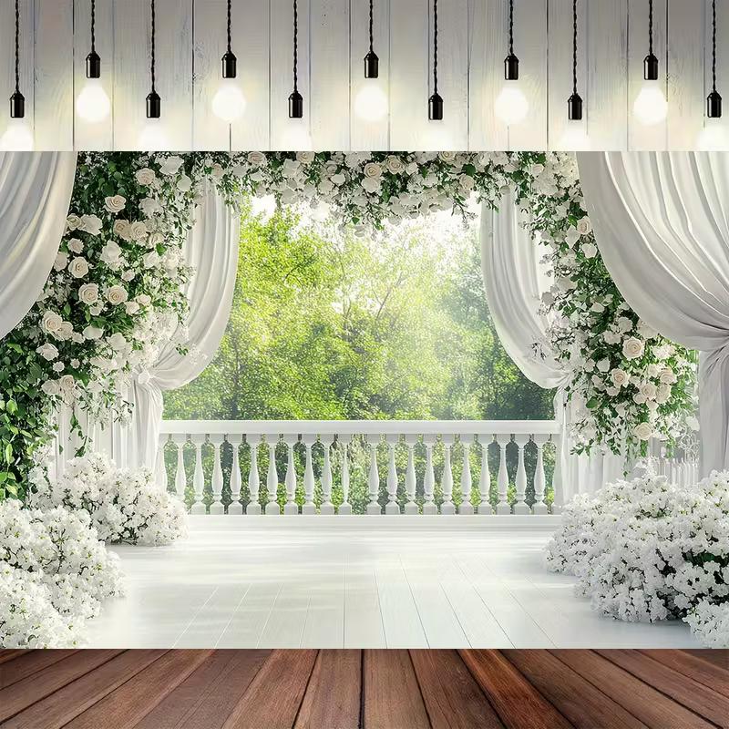 2D Elegant Floral Curtain Photography Background for Bridal Shower