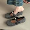 Pearl bow word Mary Jane shoes women's summer new thick heel single shoes women's shoes