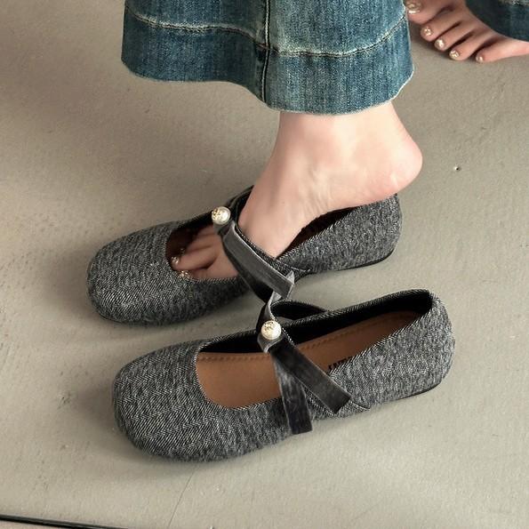 Pearl bow word Mary Jane shoes women's summer new thick heel single shoes women's shoes