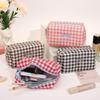 Kawaii Cosmetic Bag for Women Girl Plaid Bow Knot Checkered Makeup Bag Cute Girl's Sweet Style Makeup Brush Bag Organizer Pouch