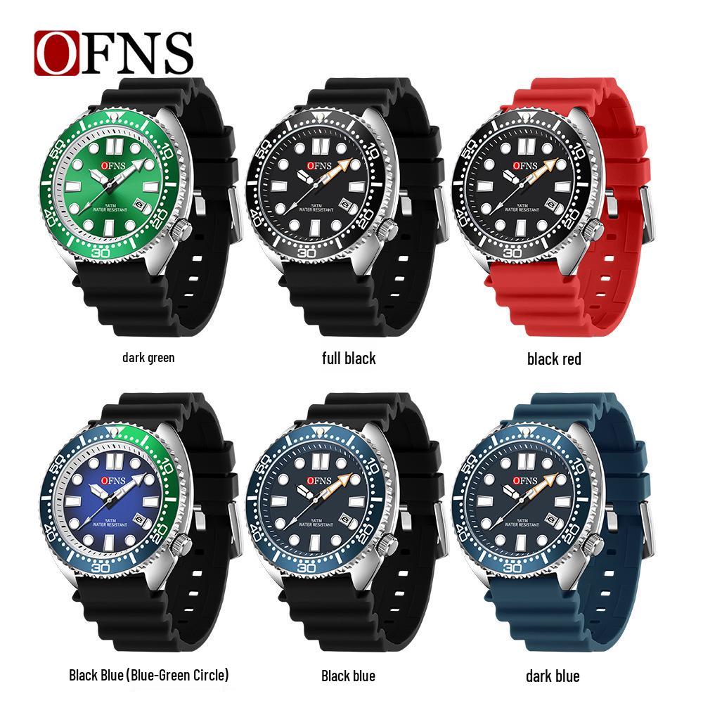 Oufannishi Waterproof Quartz Men's Watch with Luminous Dial, Rotating Bezel, and Calendar