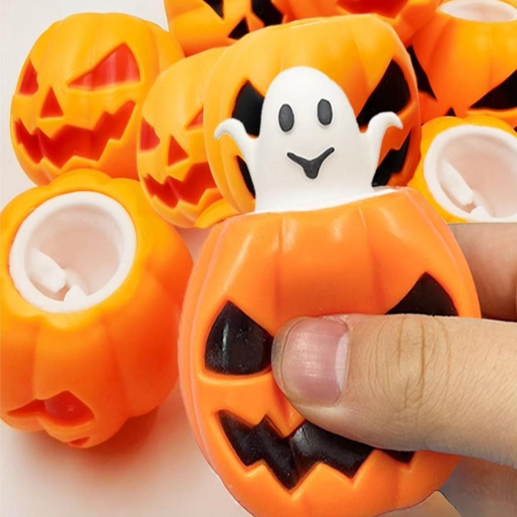 Halloween Pumpkin Ghost Squeeze Toy Stress Relief Pinch Fidget Toy for Kids Party Favors Treat Bags Fillers and Gifts