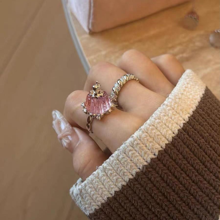 Pink Pudding Cake Ring Cute Niche Design Sense Creative Index Finger Ring Girls New High Value Ring