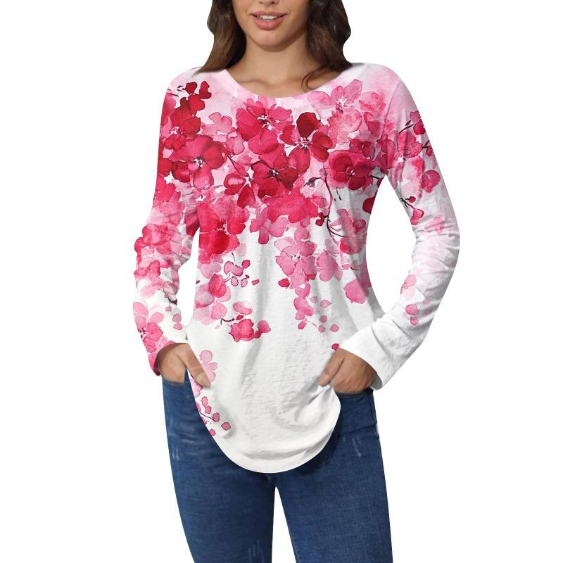 Shirts for Women Cute Vintage Pattern Print T-Shirt Long Sleeve Tunic Tops Cotton Pullovers T-Shirts Women’s
