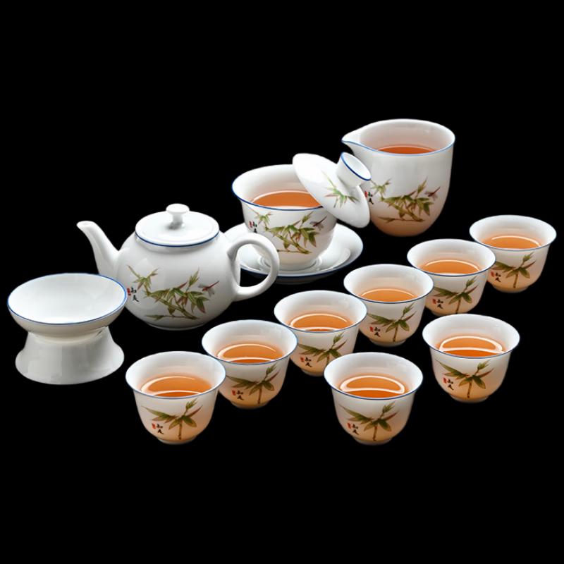 Wo Ding Ice Jade White Porcelain Gongfu Tea Set - Contentment Blue