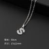 Stainless Steel Letter Pendant Necklace with Cubic Zirconia Crystals Chain Length 50cm Pendant Size 17x12mm Women Jewelry Accessories