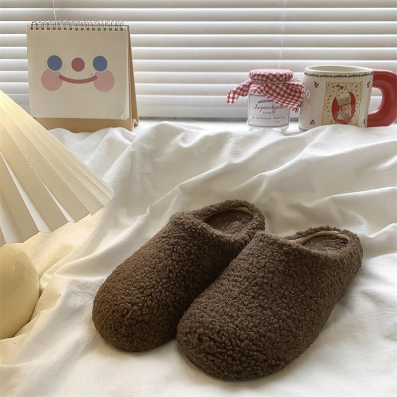 Thick bottom velvet warm outer wear fluffy half slippers autumn and winter new muffin casual bag head cotton mop