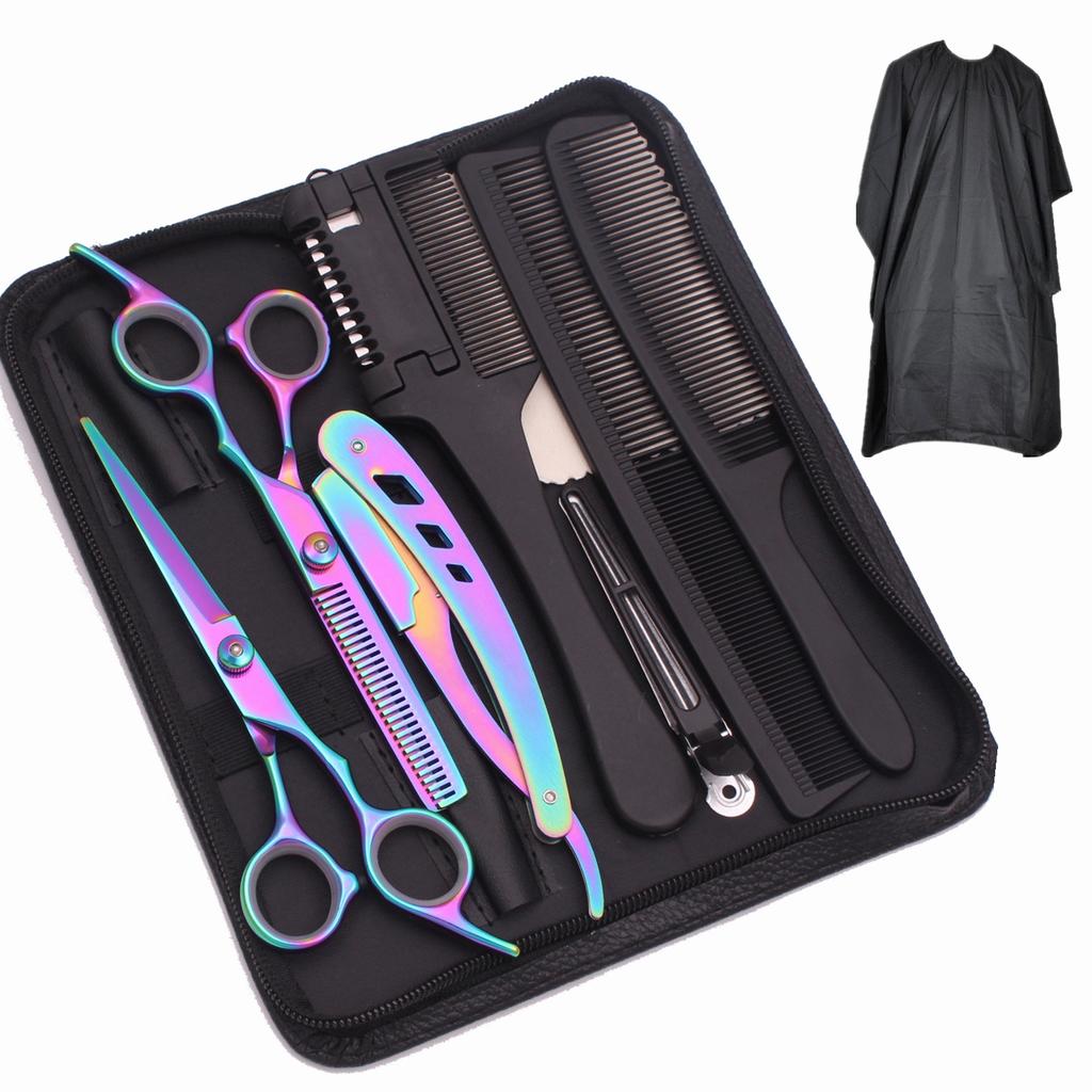 Haarschere 6" Edelstahl Haarschneideschere Friseur Ausdünnschere Haarschnitt Rasiermesser Kamm Wape Set für Friseurbedarf Dropshipping